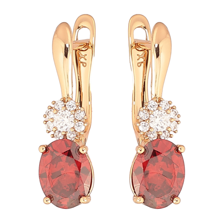 Серьги Xuping Позолота 18K английский замок Красный кристалл с кристальным цветочком фото №11