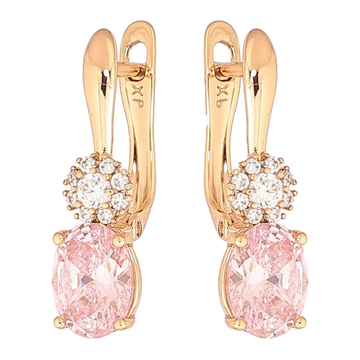Серьги Xuping Позолота 18K английский замок Розовый кристалл с кристальным цветочком фото №16