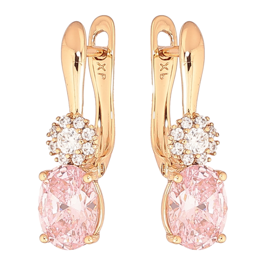 Сережки Xuping Позолота 18K англійський замок «Рожевий кристал з кришталевою квіточкою» фото №1