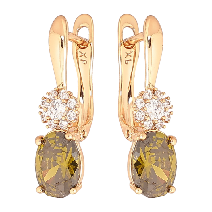 Серьги Xuping Позолота 18K английский замок Оливковый кристалл с кристальным цветочком фото №14