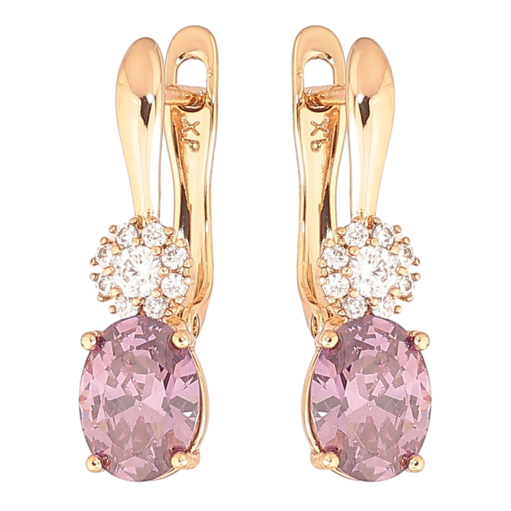 Серьги Xuping Позолота 18K английский замок Сиреневый кристалл с кристальным цветочком фото №15