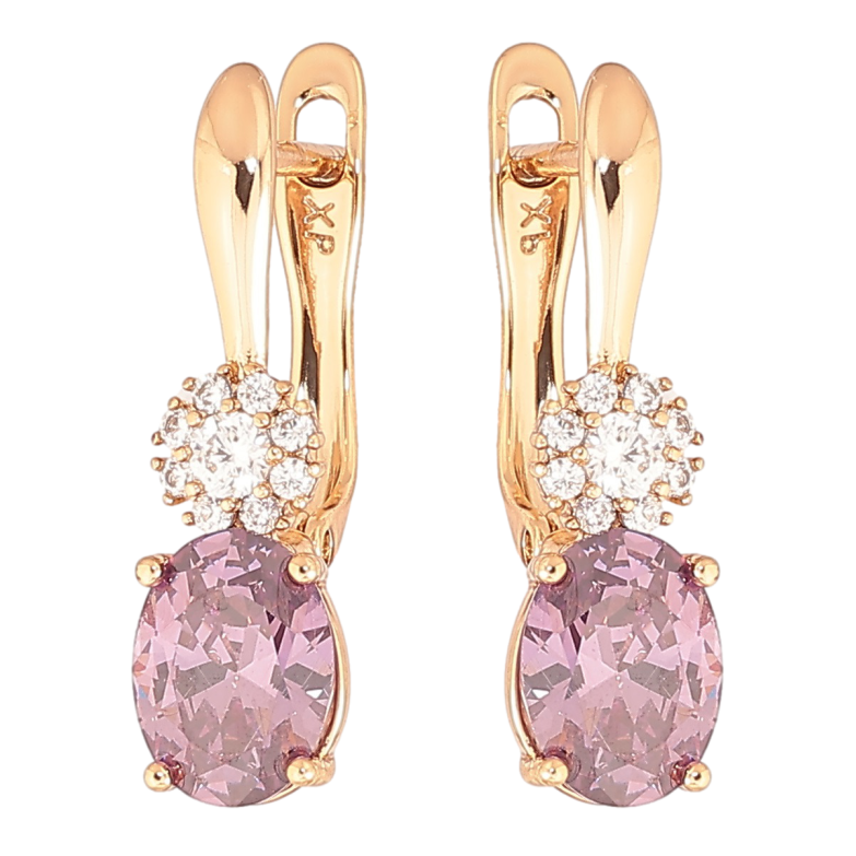 Серьги Xuping Позолота 18K английский замок Сиреневый кристалл с кристальным цветочком фото №10