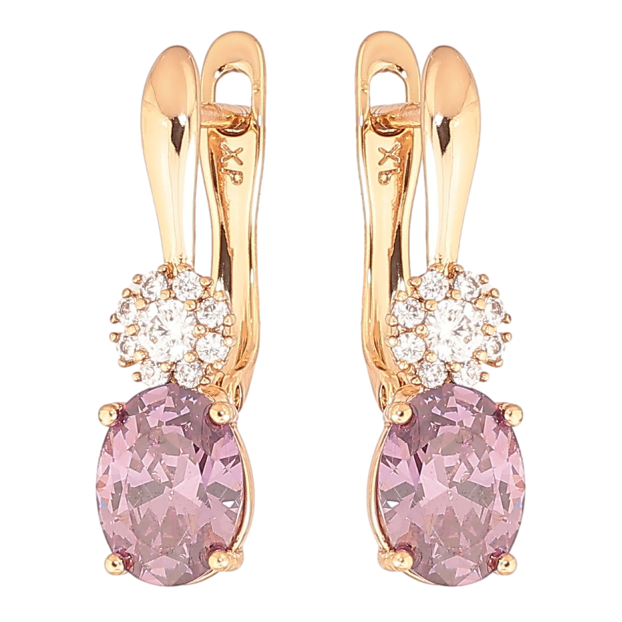 Серьги Xuping Позолота 18K английский замок Сиреневый кристалл с кристальным цветочком фото №1