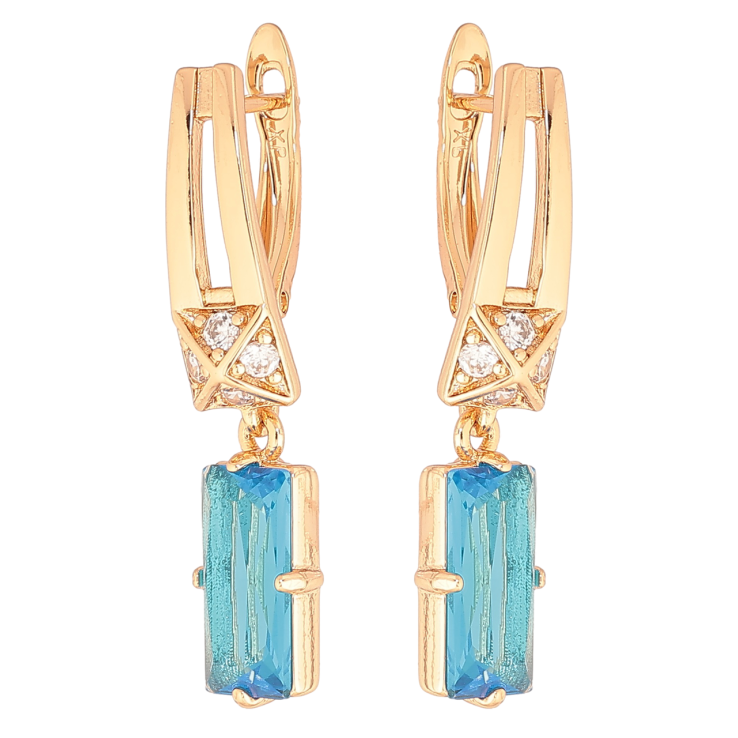 Сережки Xuping Позолота 18K англійський замок «Підвіски з блакитними кристалами» фото №19