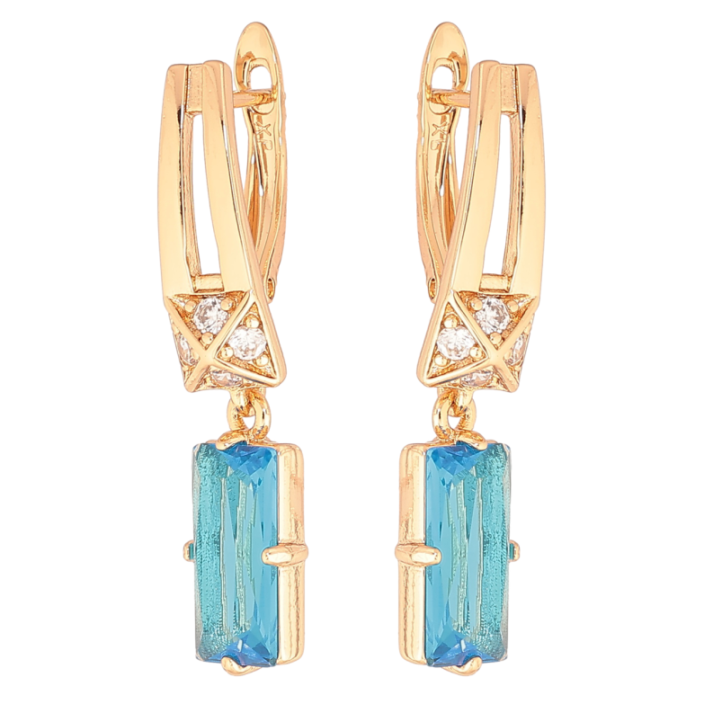 Сережки Xuping Позолота 18K англійський замок «Підвіски з блакитними кристалами» фото №1