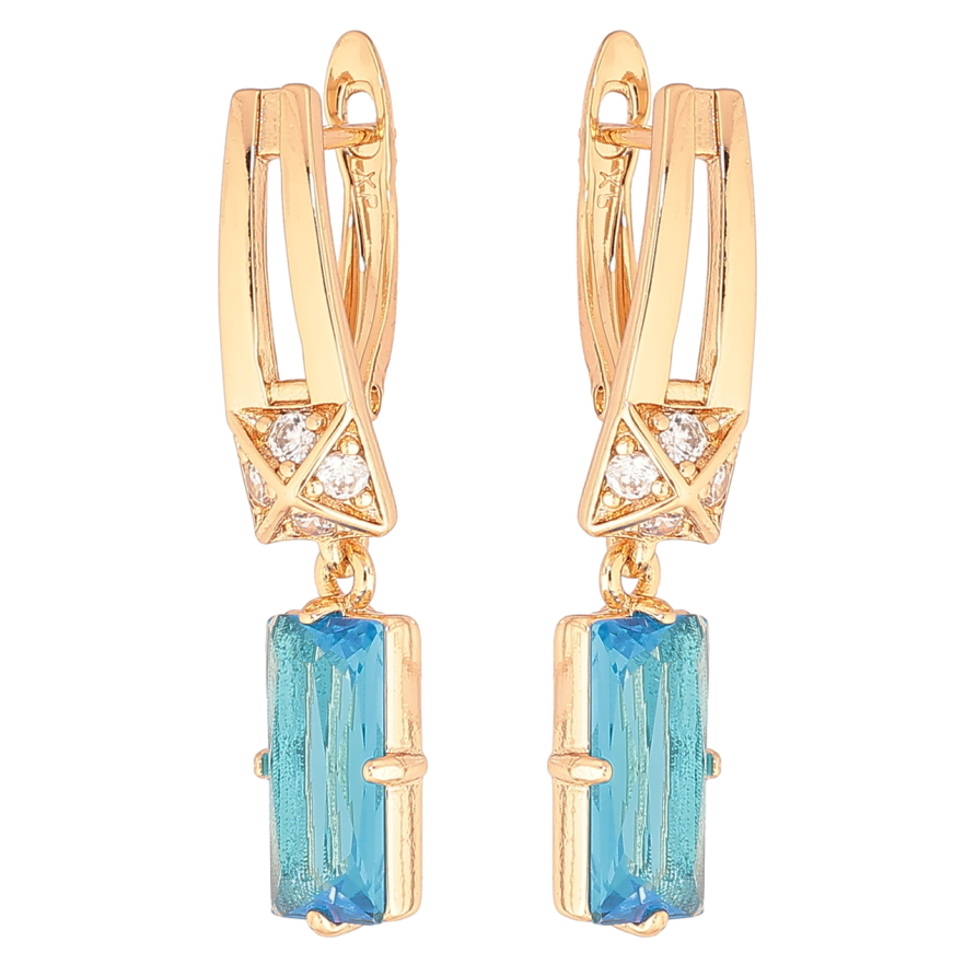 Сережки Xuping Позолота 18K англійський замок «Підвіски з блакитними кристалами» фото №1