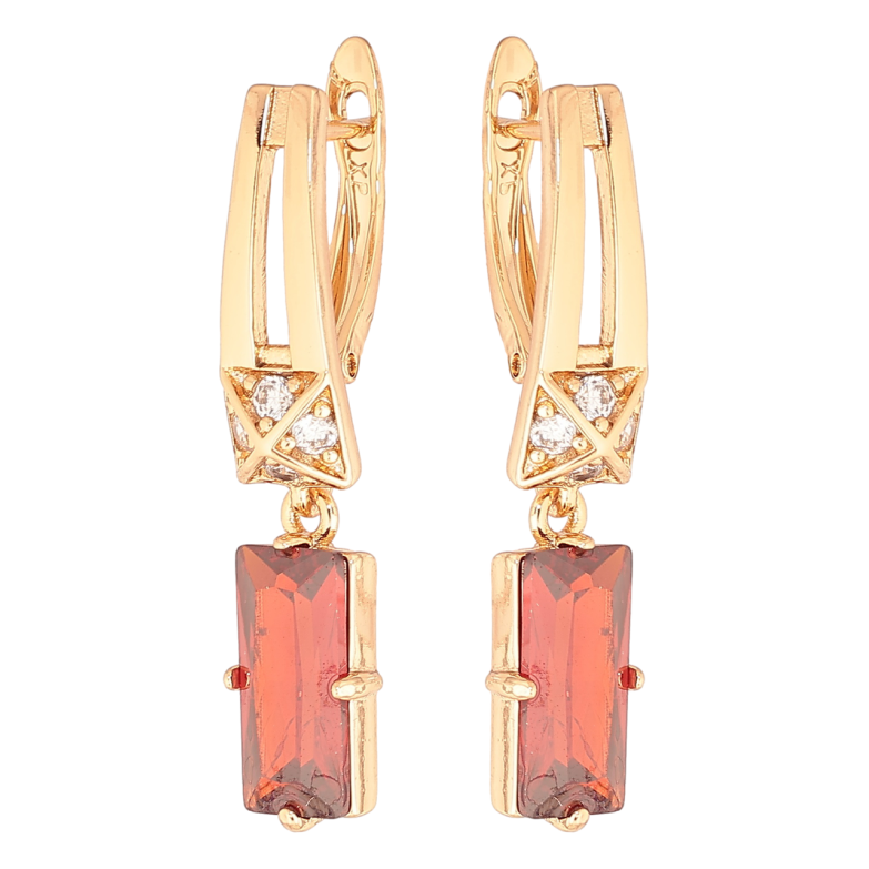 Серьги Xuping Позолота 18K английский замок Подвески с красными кристаллами фото №3