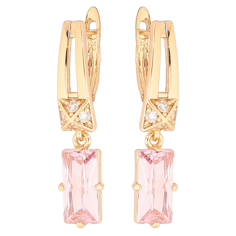 Сережки Xuping Позолота 18K англійський замок «Підвіски з рожевими кристалами» фото №1