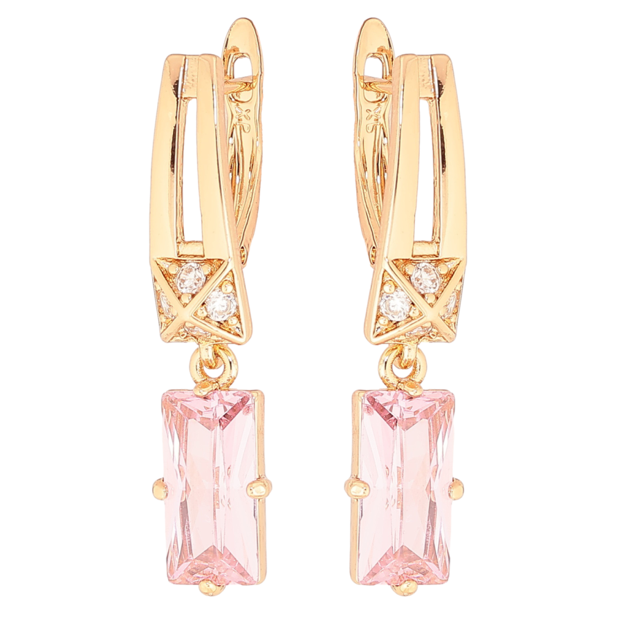 Сережки Xuping Позолота 18K англійський замок «Підвіски з рожевими кристалами» фото №1