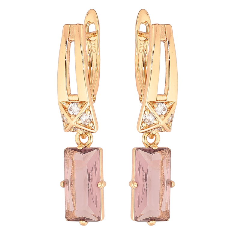 Сережки Xuping Позолота 18K англійський замок «Підвіски з бордовими кристалами» фото №2