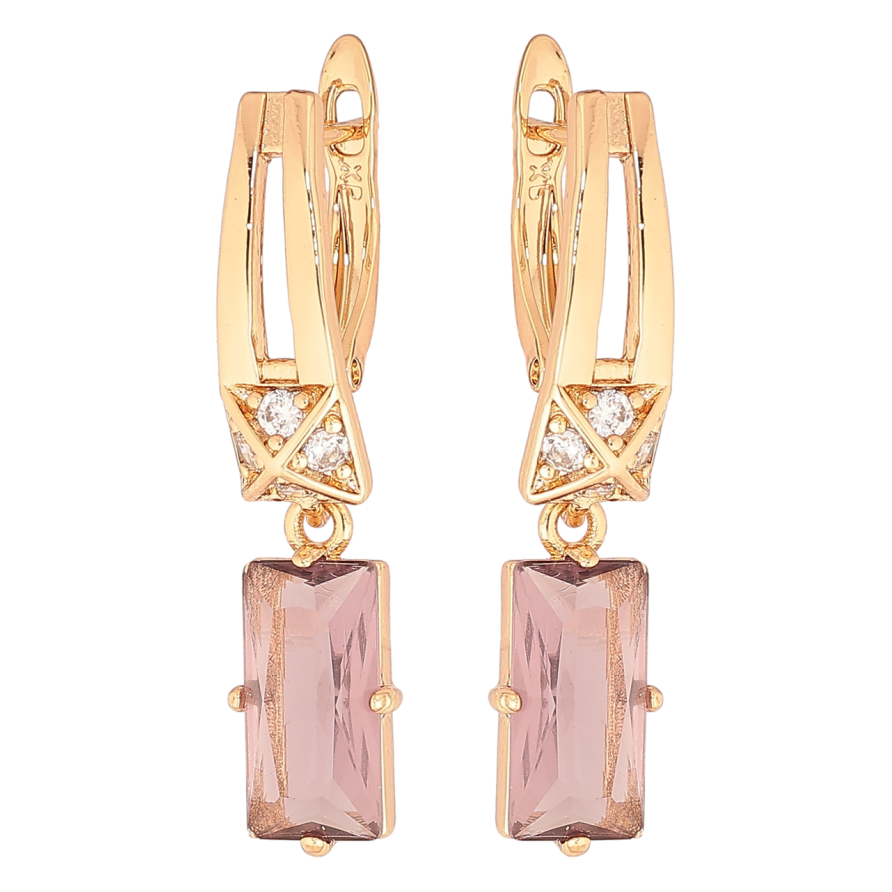 Сережки Xuping Позолота 18K англійський замок «Підвіски з бордовими кристалами» фото №1