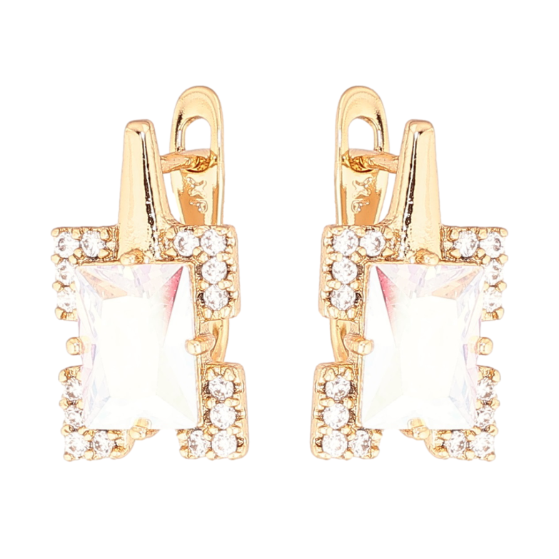 Сережки Xuping Позолота 18K англійський замок «Візерунок з райдужними кристалами» фото №1