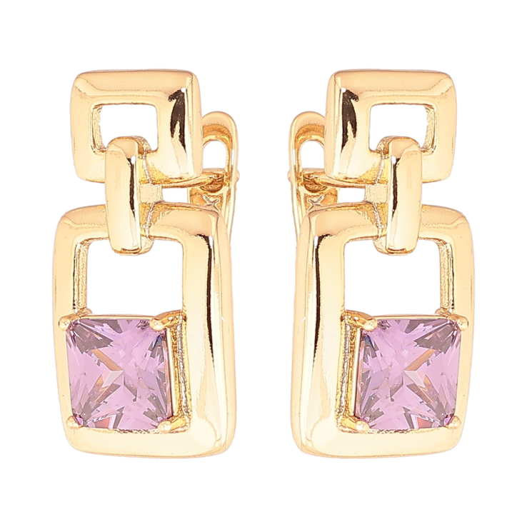 Серьги Xuping Позолота 18K английский замок Узор с сиреневыми кристаллами фото №2