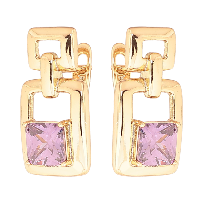 Сережки Xuping Позолота 18K англійський замок «Візерунок з бузковими кристалами» фото №1