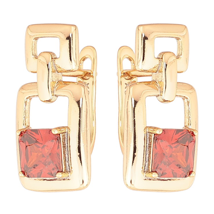 Серьги Xuping Позолота 18K английский замок Узор с красными кристаллами фото №7