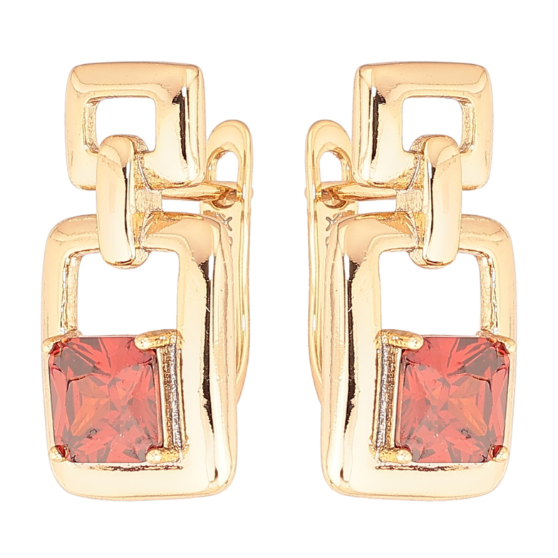 Сережки Xuping Позолота 18K англійський замок «Візерунок з червоними кристалами» фото №1