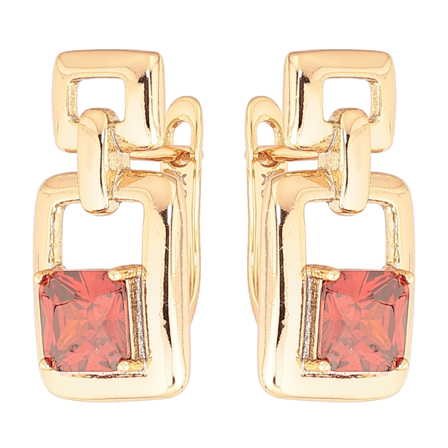 Сережки Xuping Позолота 18K англійський замок «Візерунок з червоними кристалами» фото №1