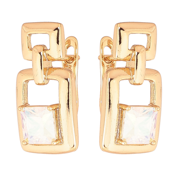 Серьги Xuping Позолота 18K английский замок Узор с радужными кристаллами фото №5