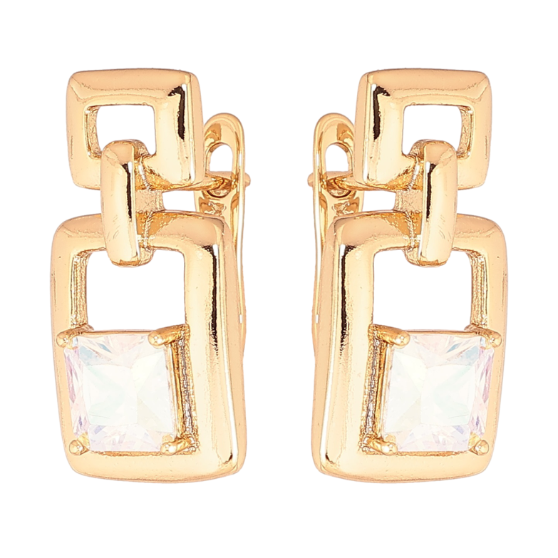 Сережки Xuping Позолота 18K англійський замок «Візерунок з райдужними кристалами» фото №2