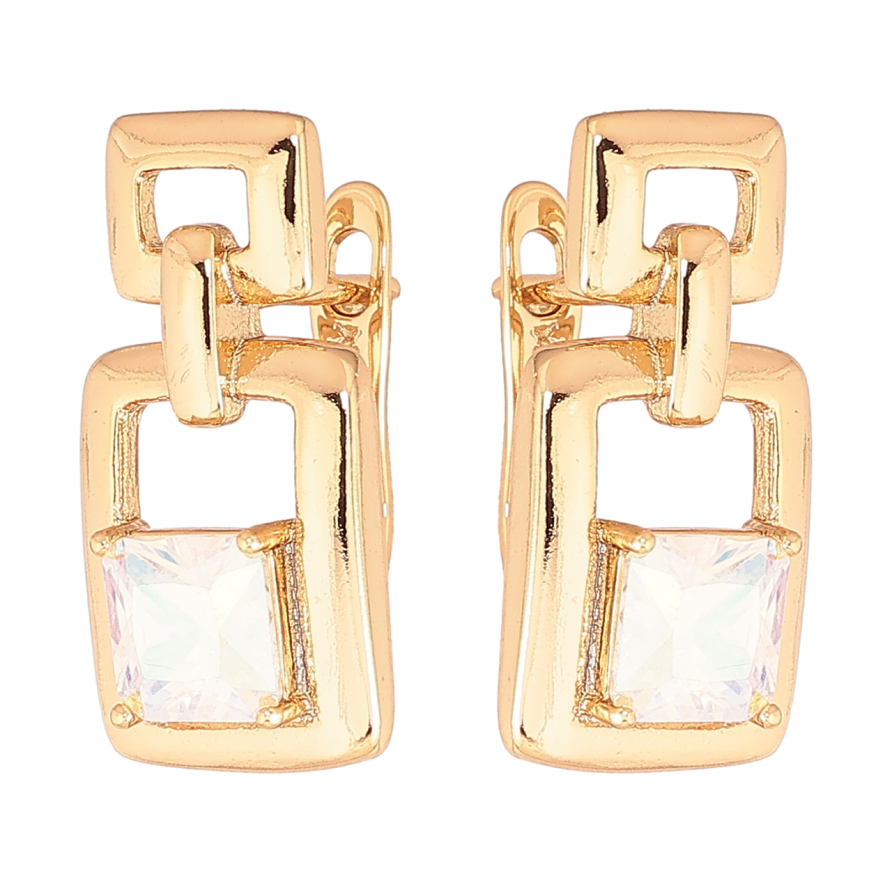 Серьги Xuping Позолота 18K английский замок Узор с радужными кристаллами фото №1