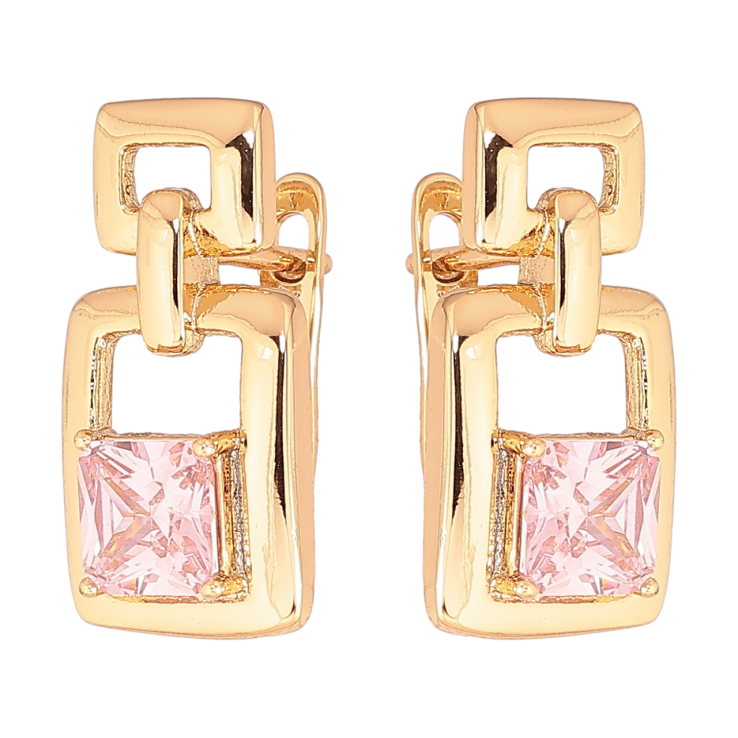 Серьги Xuping Позолота 18K английский замок Узор с розовыми кристаллами фото №12