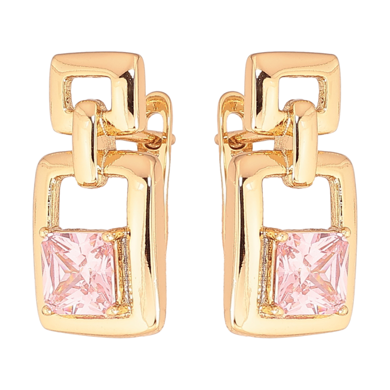 Сережки Xuping Позолота 18K англійський замок «Візерунок з рожевими кристалами» фото №1