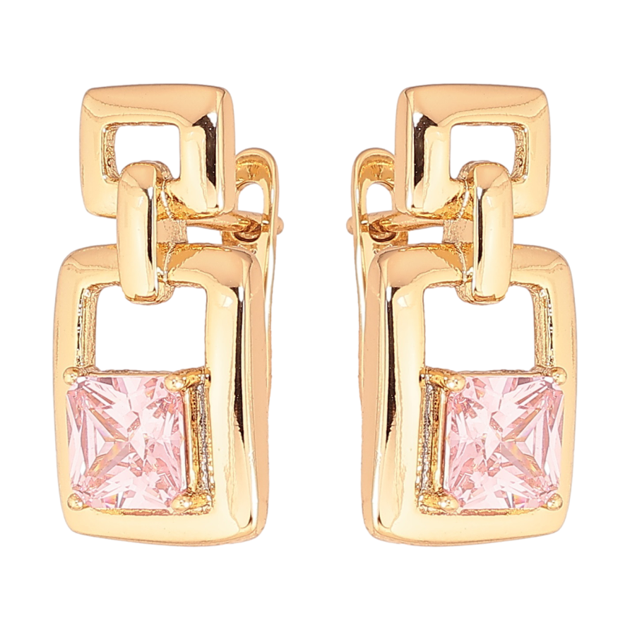 Серьги Xuping Позолота 18K английский замок Узор с розовыми кристаллами фото №1