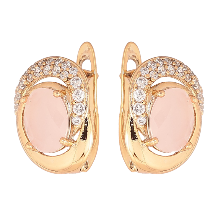 Серьги Xuping Позолота 18K английский замок Узор с розовыми кристаллами фото №3