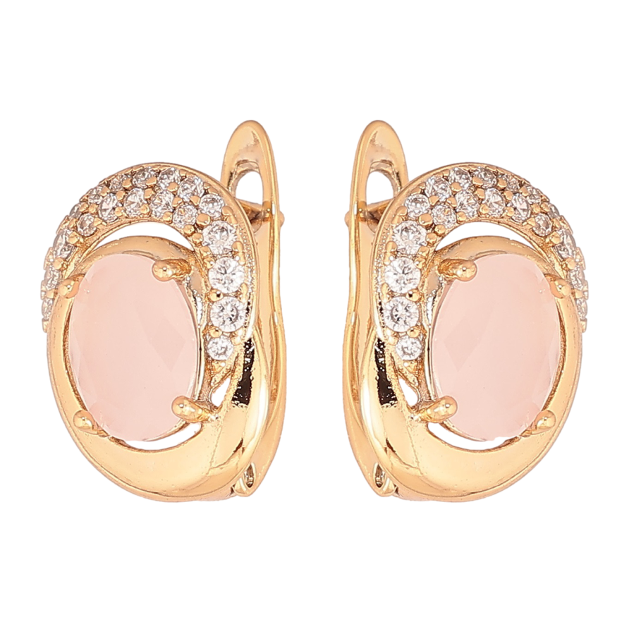 Серьги Xuping Позолота 18K английский замок Узор с розовыми кристаллами фото №1