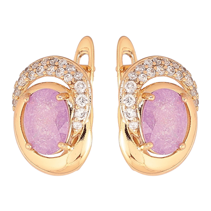 Серьги Xuping Позолота 18K английский замок Узор с сиреневыми кристаллами фото №23