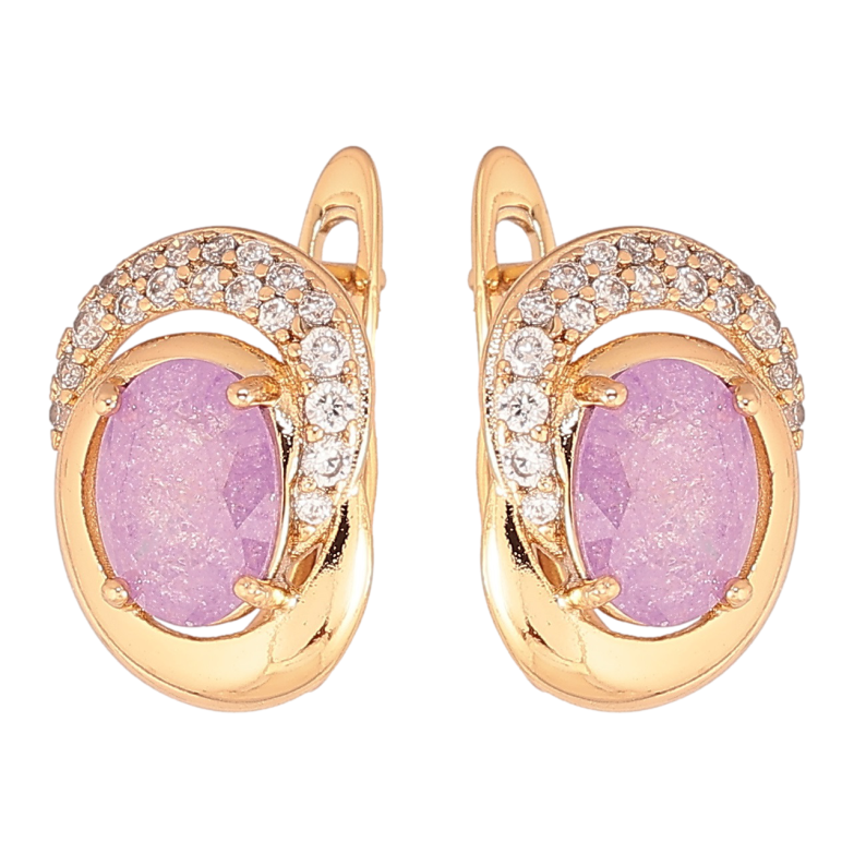 Сережки Xuping Позолота 18K англійський замок «Візерунок з бузковими кристалами» фото №1