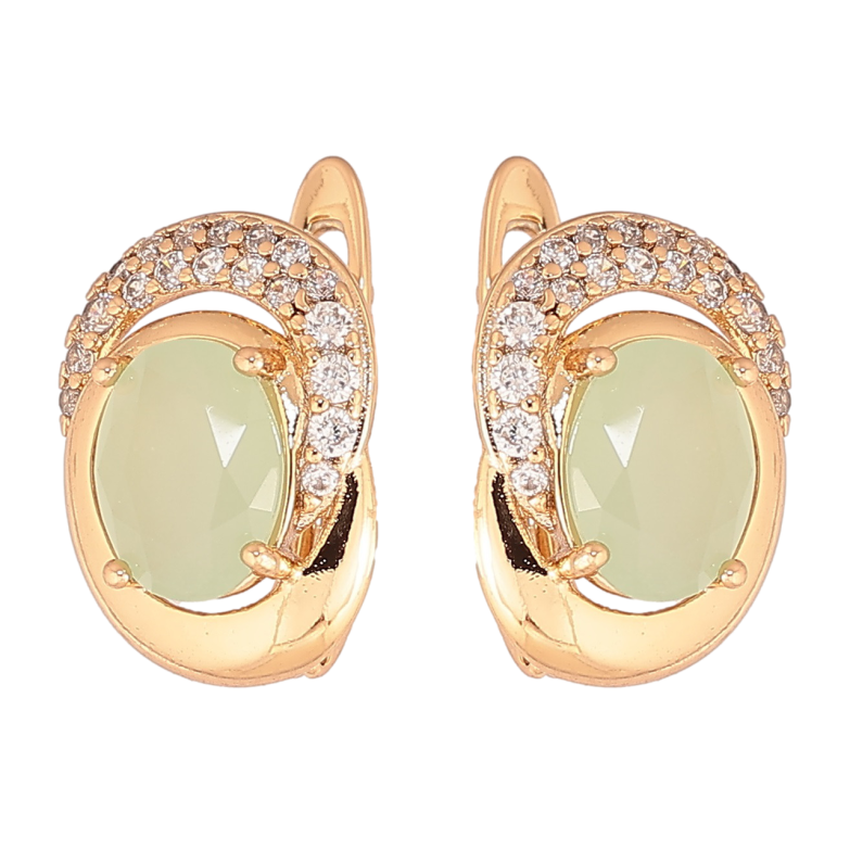 Сережки Xuping Позолота 18K англійський замок «Візерунок з салатовими кристалами» фото №1