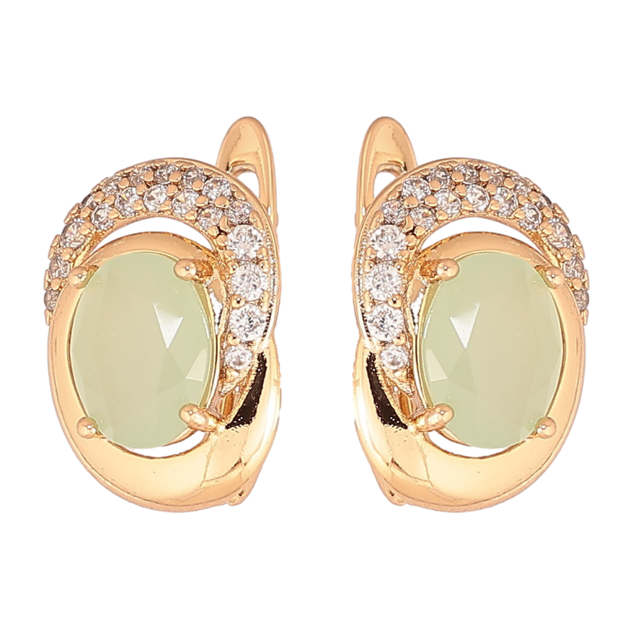 Серьги Xuping Позолота 18K английский замок Узор с салатовыми кристаллами фото №1