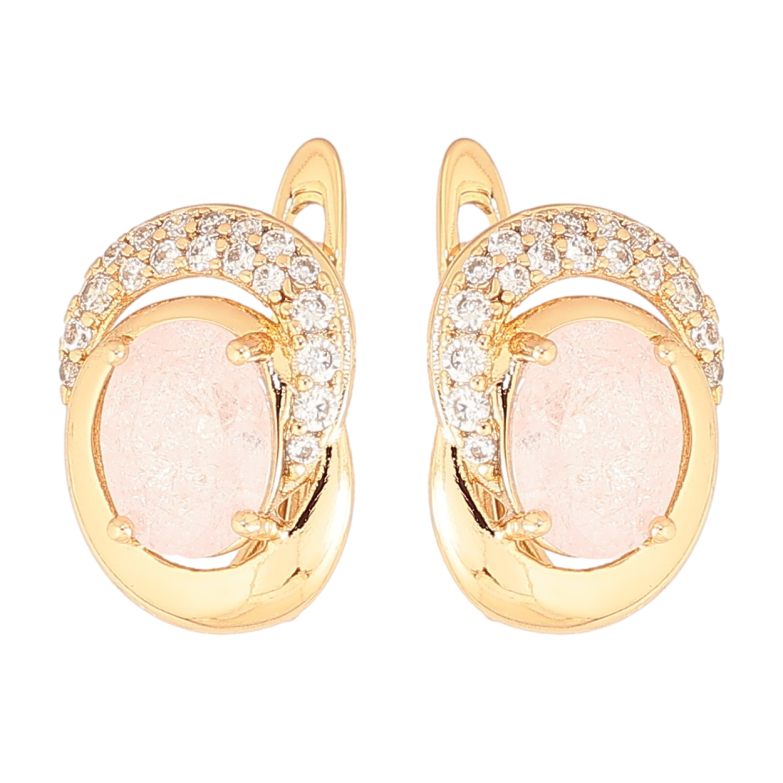 Серьги Xuping Позолота 18K английский замок Узор с розовыми кристаллами фото №1