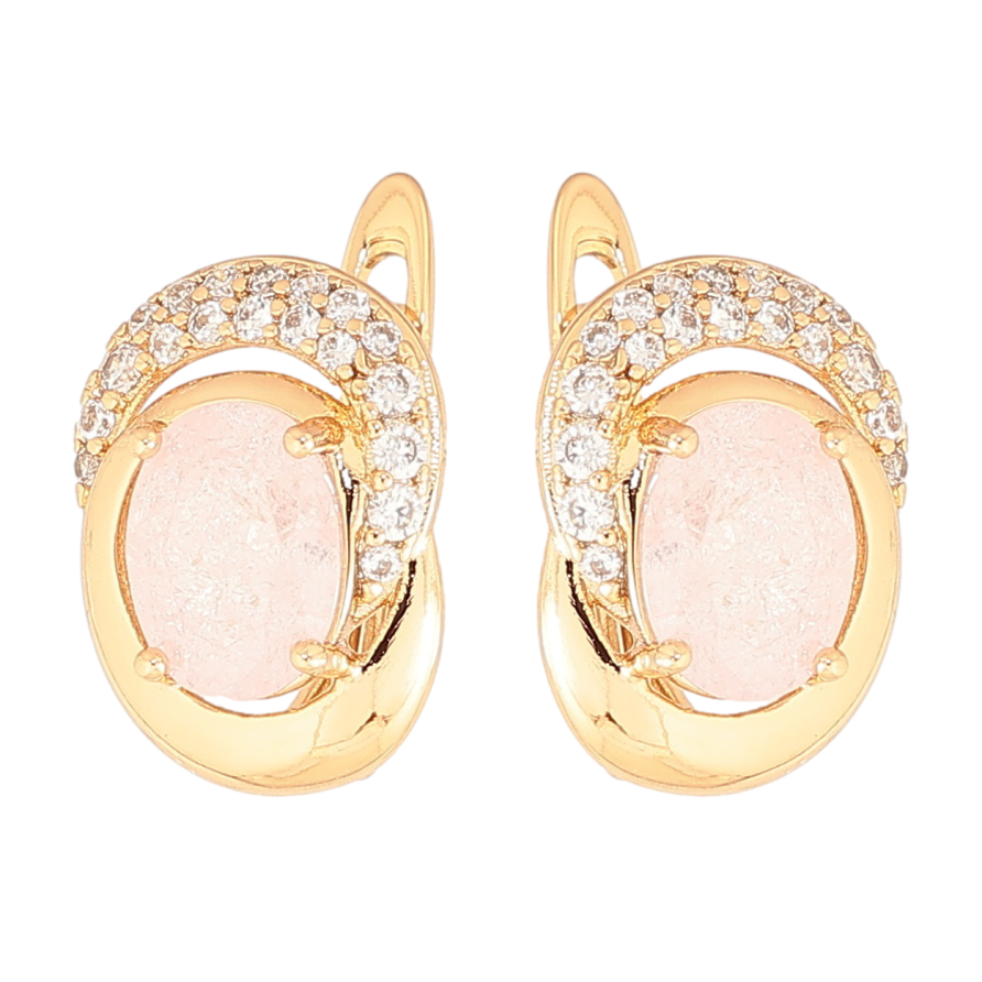 Серьги Xuping Позолота 18K английский замок Узор с розовыми кристаллами фото №1