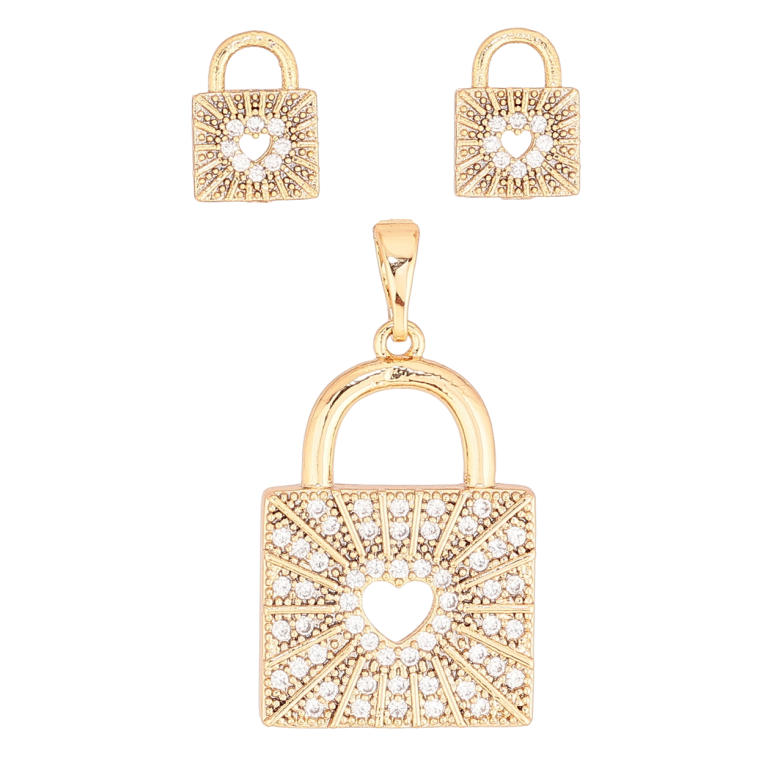 Набор Xuping Позолота 18K Серьги Кулон Замочки с сердечками фото №1