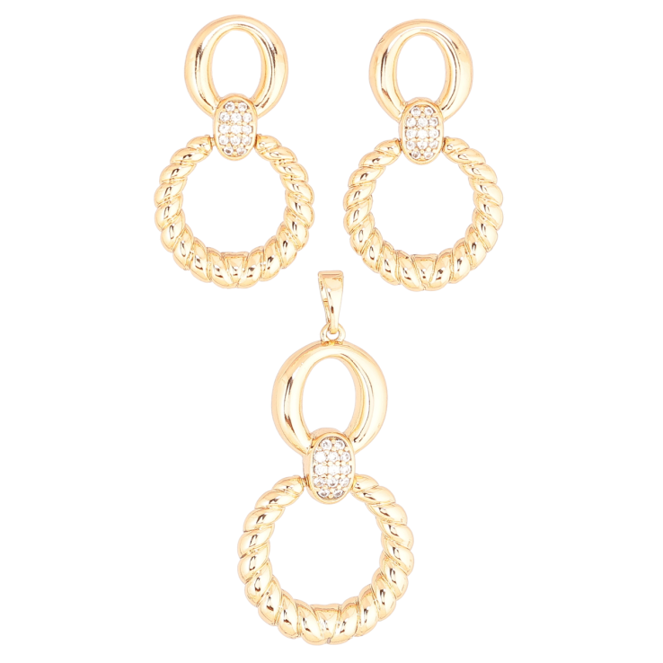 Набір Xuping Позолота 18K Сережки Кулон «Колечка з кристалами» фото №2