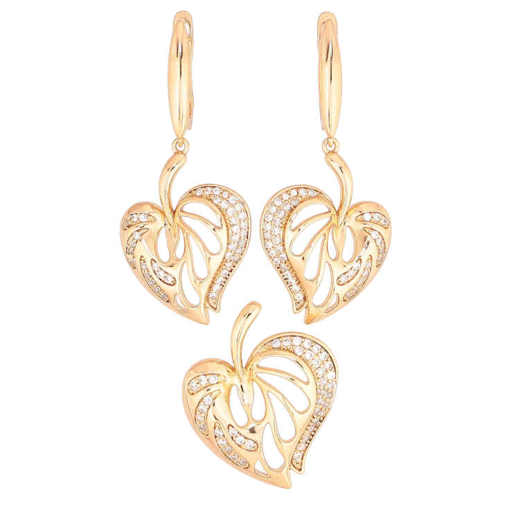 Набір Xuping Позолота 18K Сережки Кулон «Листочки з інкрустацією кристалами» фото №6