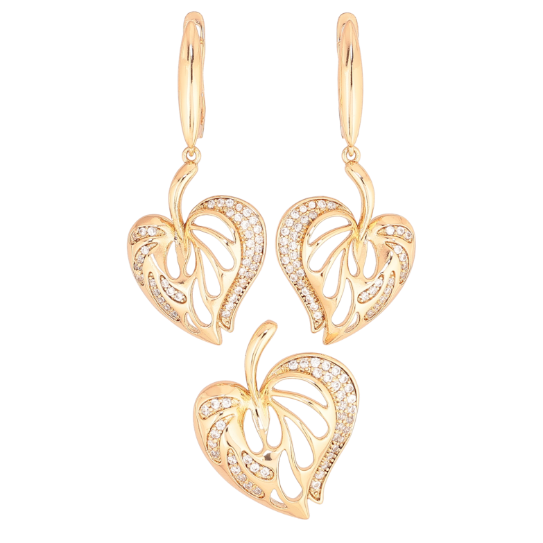 Набор Xuping Позолота 18K Серьги Кулон Листики с инкрустацией кристаллами фото №3