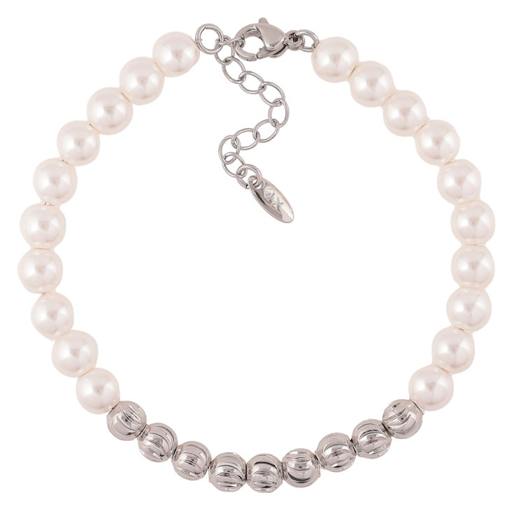 Браслет Xuping Родій «Перлинно-сріблясті намистини» розмір з доп. ланцюжком 17.5-20.5см х 5-6мм фото №2