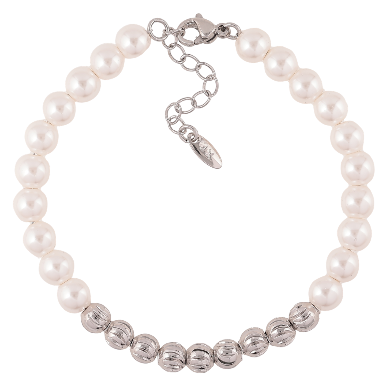 Браслет Xuping Родій «Перлинно-сріблясті намистини» розмір з доп. ланцюжком 17.5-20.5см х 5-6мм фото №1