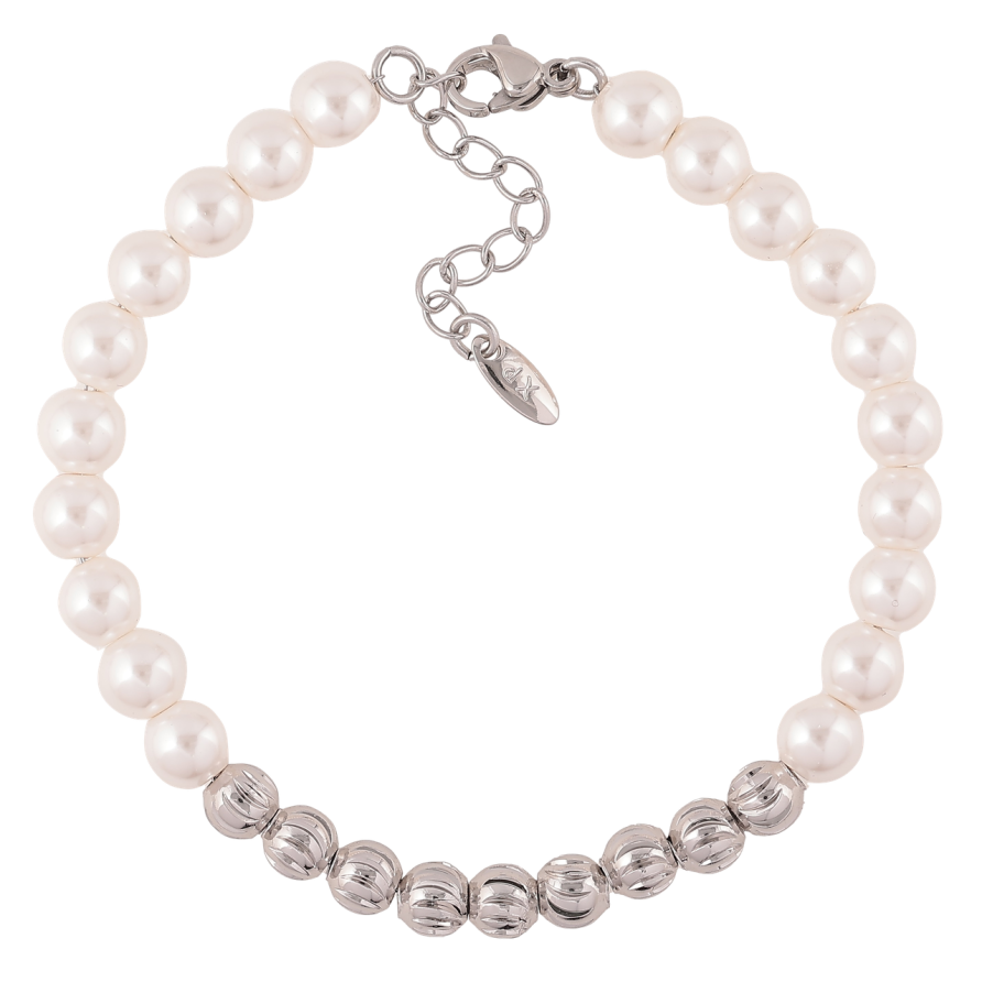Браслет Xuping Родий Жемчужно-серебристые бусины размер с доп. цепочкой 17.5-20.5см х 5-6мм фото №1
