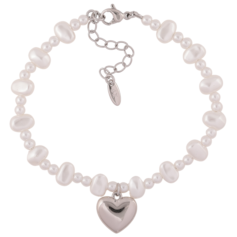 Браслет Xuping Родий Жемчужные бусины с сердечком размер с доп. цепочкой 17-21см х 3-7мм фото №1