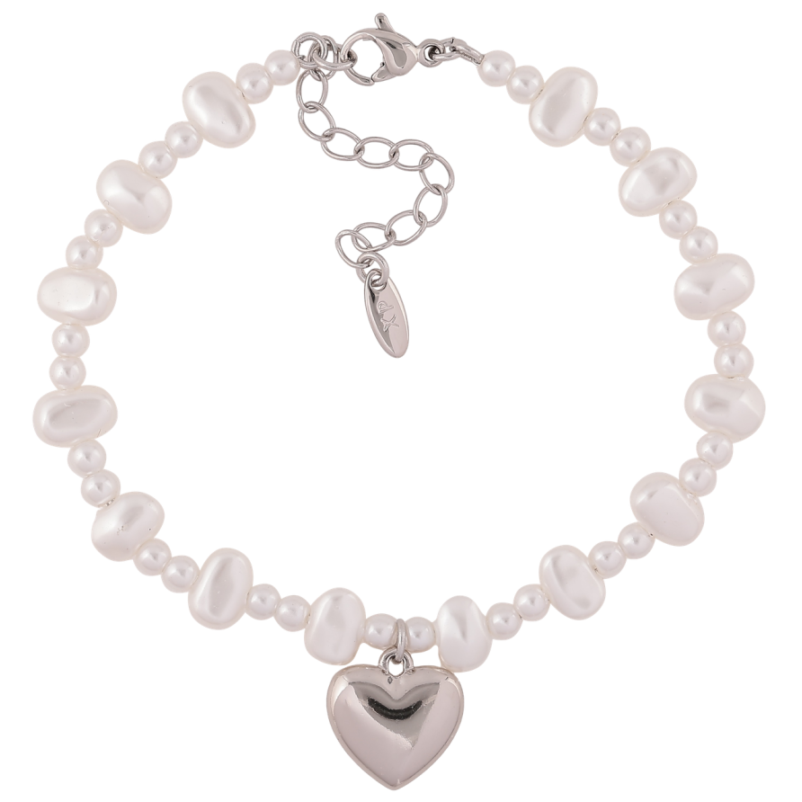 Браслет Xuping Родій «Перлинні намистини з сердечком» розмір з доп. ланцюжком 17-21см х 3-7мм фото №1