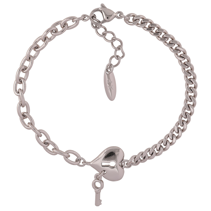 Браслет Xuping Родій «Комбінований ланцюжок із сердечком і ключиком» розмір з доп. ланцюжком 18-21см х 4-5мм фото №1