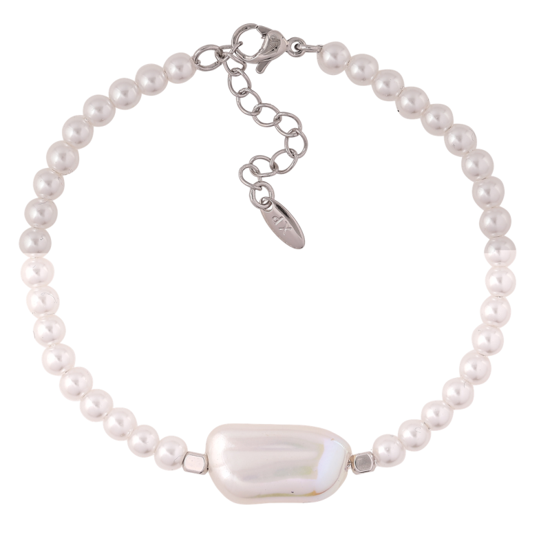 Браслет Xuping Родий Жемчужные бусины с перламутровой вставкой размер с доп. цепочкой 17.5-20.5см х 4мм фото №1