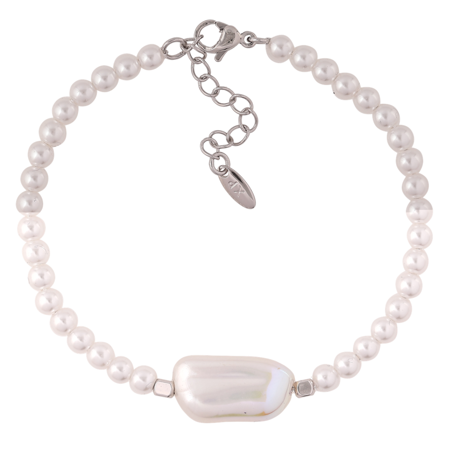 Браслет Xuping Родій «Перлинні намистини з перламутровою вставкою» розмір з доп. ланцюжком 17.5-20.5см х 4мм фото №1