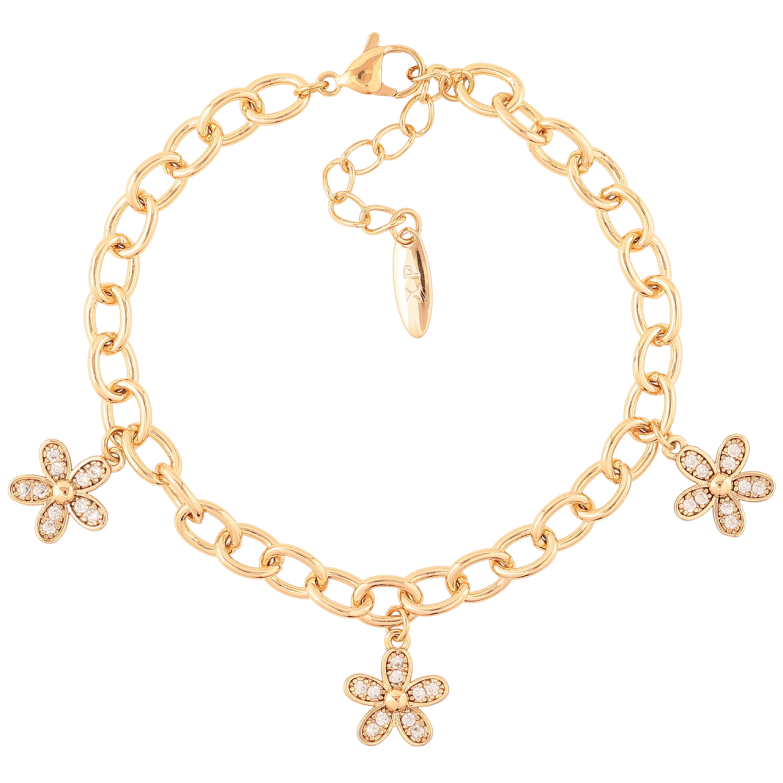 Браслет Xuping Позолота 18K Цепочка с подвесками цветочками длина с доп. цепочкой 18.5-22см х 6мм фото №1