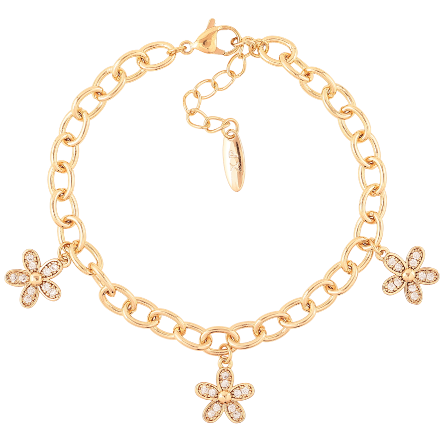 Браслет Xuping Позолота 18K Цепочка с подвесками цветочками длина с доп. цепочкой 18.5-22см х 6мм фото №1