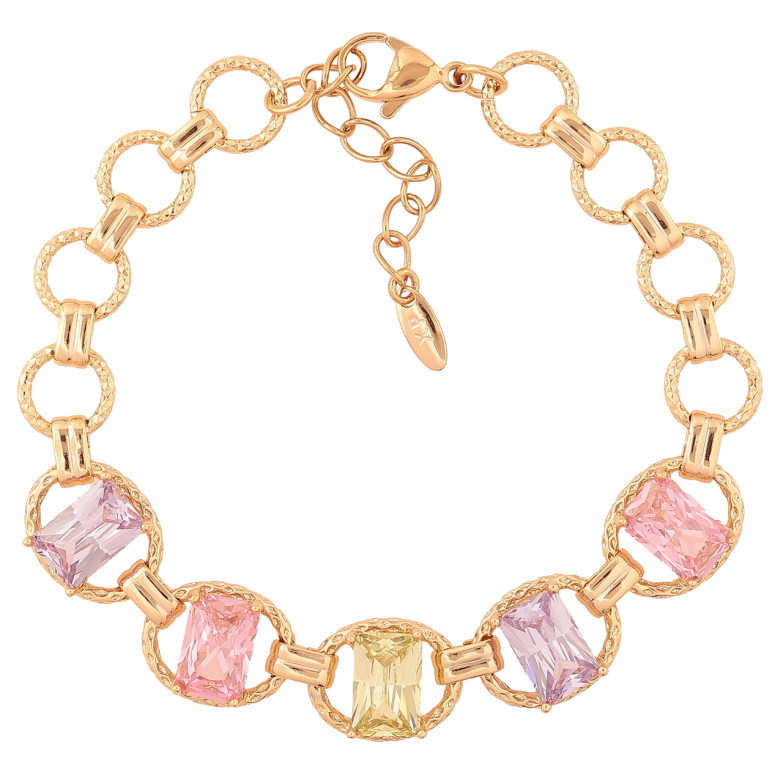 Браслет Xuping Позолота 18K Овальные звенья с разноцветными кристаллами длина с доп.цеп. 17-20см х 3-11мм фото №5